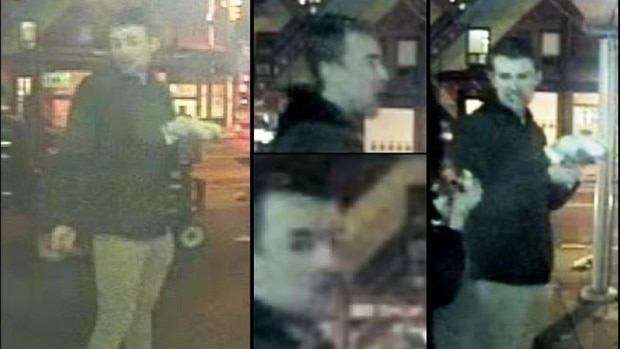 Security camera images of the man Toronto police would like to speak to regarding the death of 22-year-old Tess Richey.